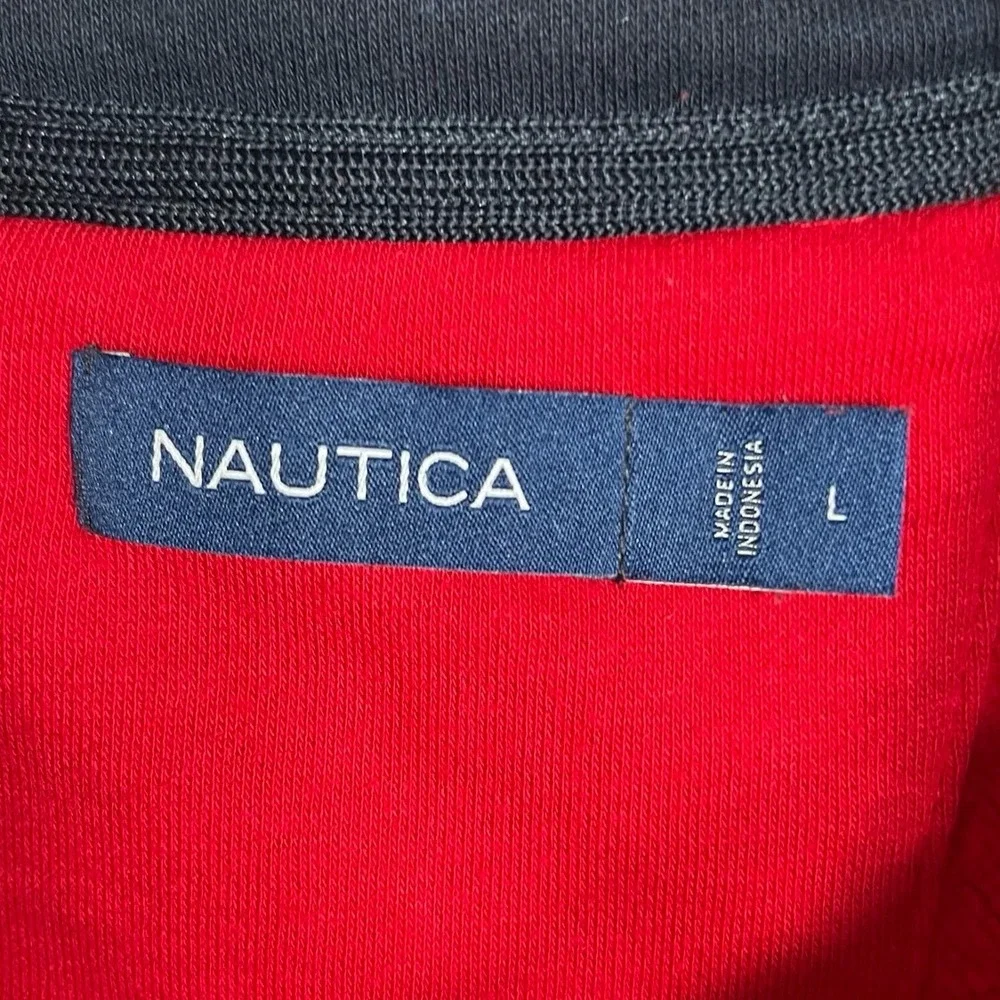 Nautica Mens Large Red Quarter Zip Pullover Sweatshirt Mock Neck J-Class Logo